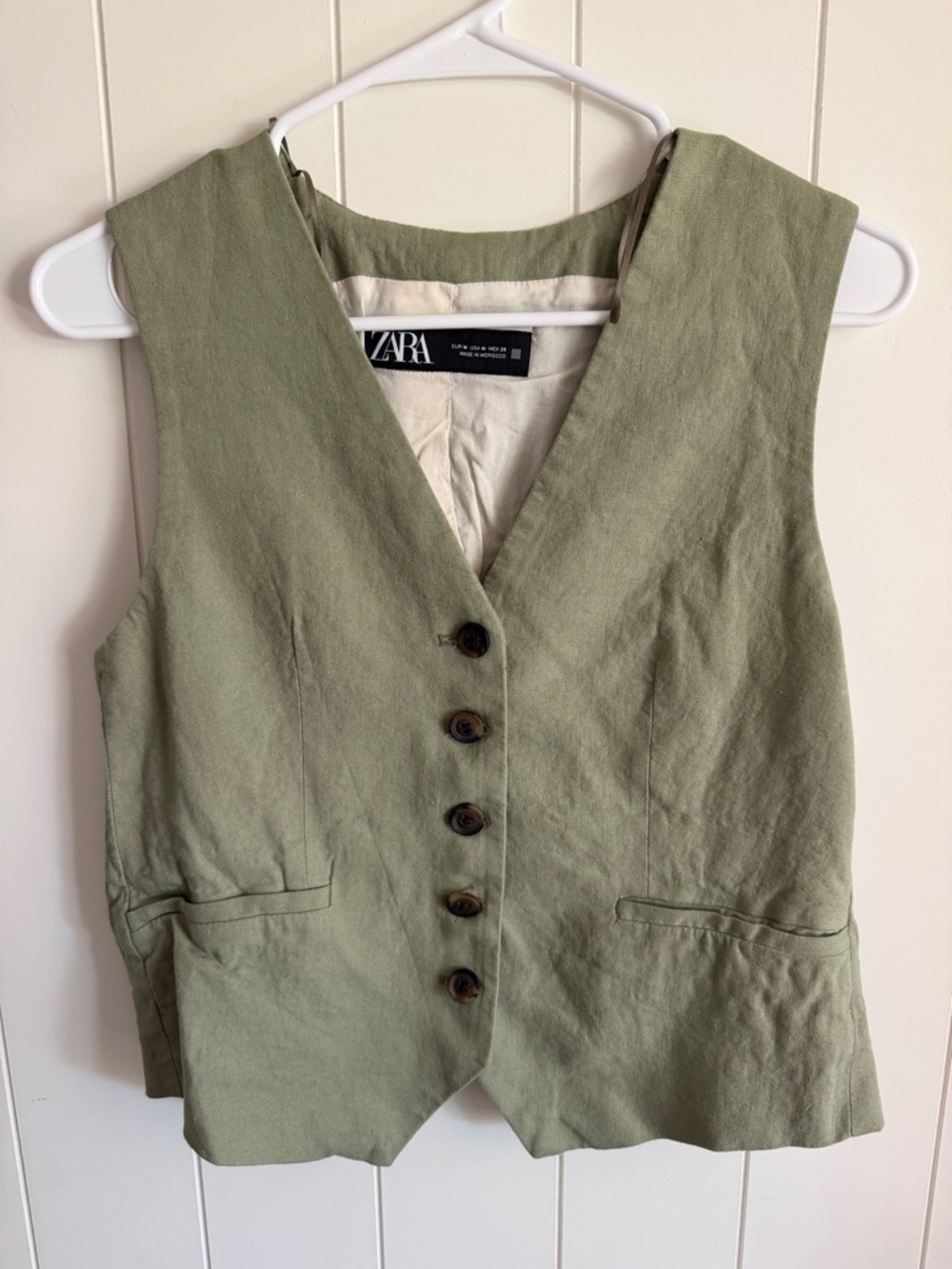 Zara Light Olive Green Linen Blend Vest